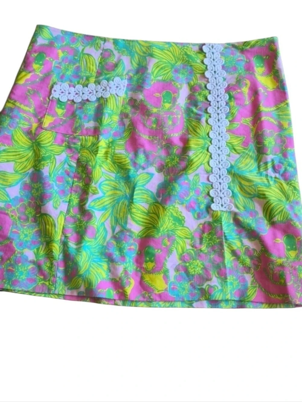 Lilly Pulitzer Originals Koala Print Skirt Size 12 Pink Green Lace Trim